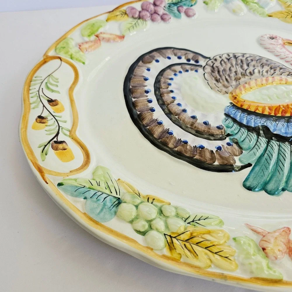 Vintage Nasco Italy Turkey Platter Hand Painted Ceramic Harvest Thanksgiving 20